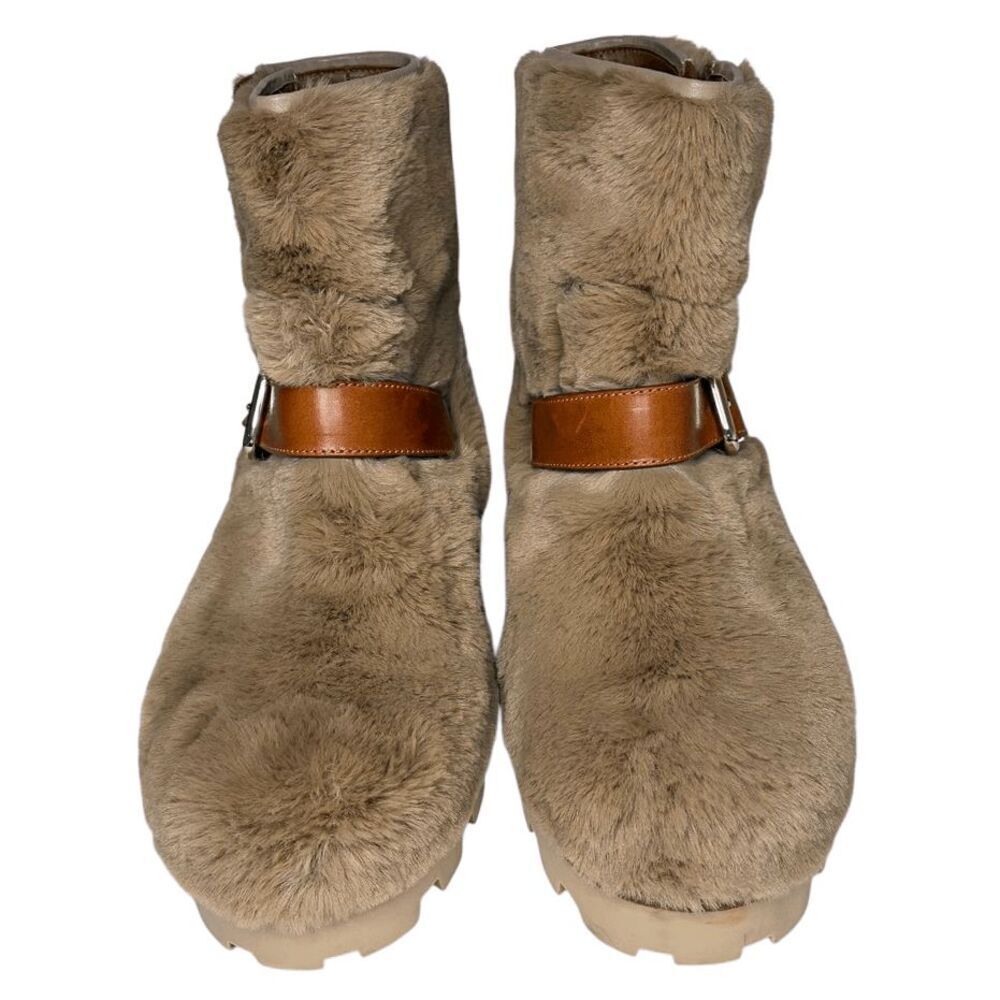 Jimmy Choo Youth II Teddy Faux Fur Ankle Boots Tan Size 40 Women’s Designer - Picture 2 of 10